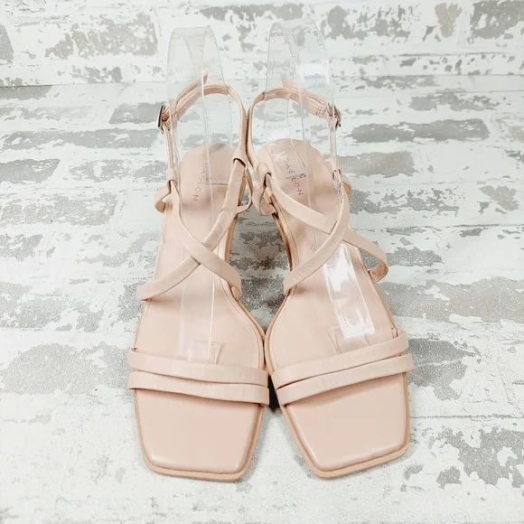 NEW Caslon Paola Pink Leather Square Toe Ankle Strap Wedge Heel Sandals F677 - Picture 3 of 13